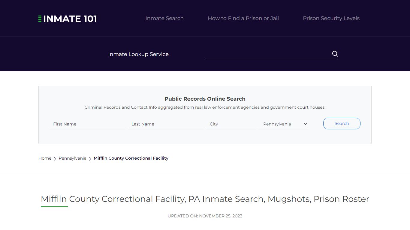 Mifflin County Correctional Facility, PA Inmate Search, Mugshots ...
